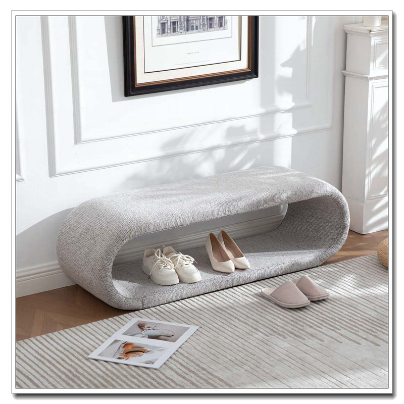 52.17"Wide Chenille Upholstered Bench, Light Brown