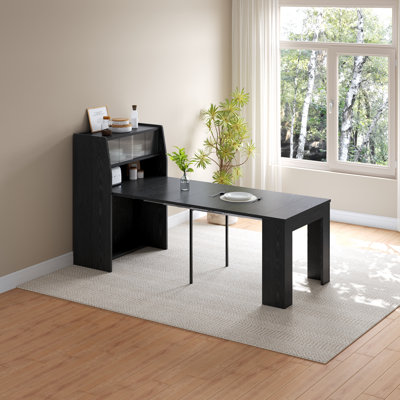 Multifunctional convertible dining table with storage side cabinet, space saving design for small apartment kitchen and dining room