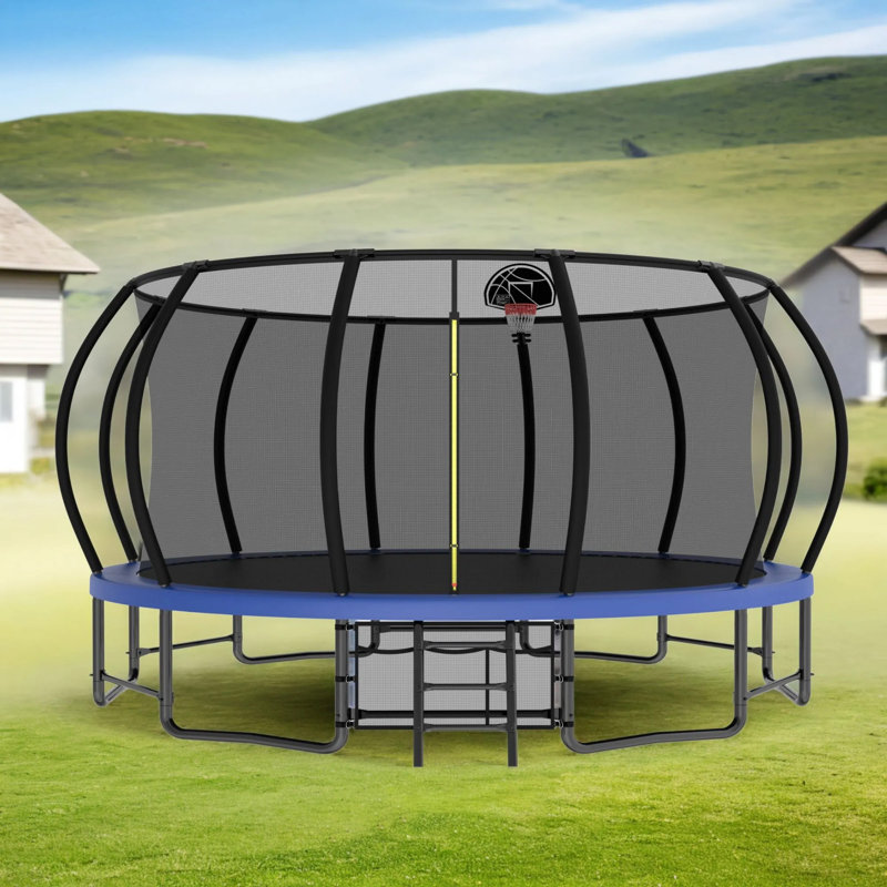 Blue 16 ft. Round Outdoor Trampoline with Enclosure Net