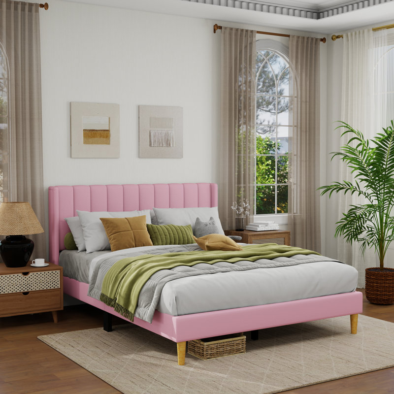 Sutter Upholstered Wingback Bed, Queen, Pink