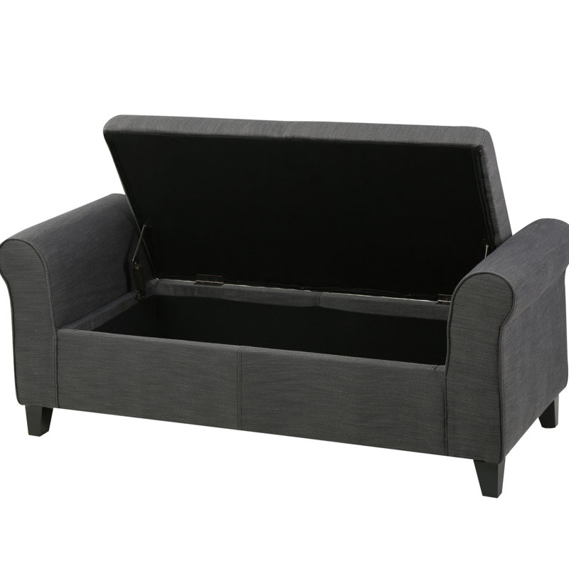 Élégant siège rembourré avec accoudoirs roulés et capacité de rangement généreuse à l'intérieur du banc contemporain, Gris