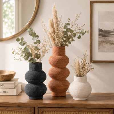 Textured Ceramic Vase Set of 3 for Tabletop Decor