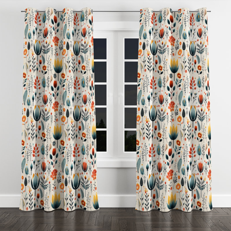 Rideau scandinave jaune et blanc Collage II - motif floral occultant avec œillets - 1 panneau, L 52 po x L 63 po