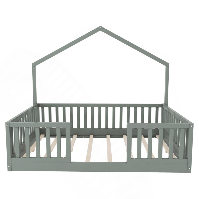 Lit double surélevé avec rails hauts, lit Montessori avec lumière pour enfants, garçons et filles, gris, Lit double, Gris