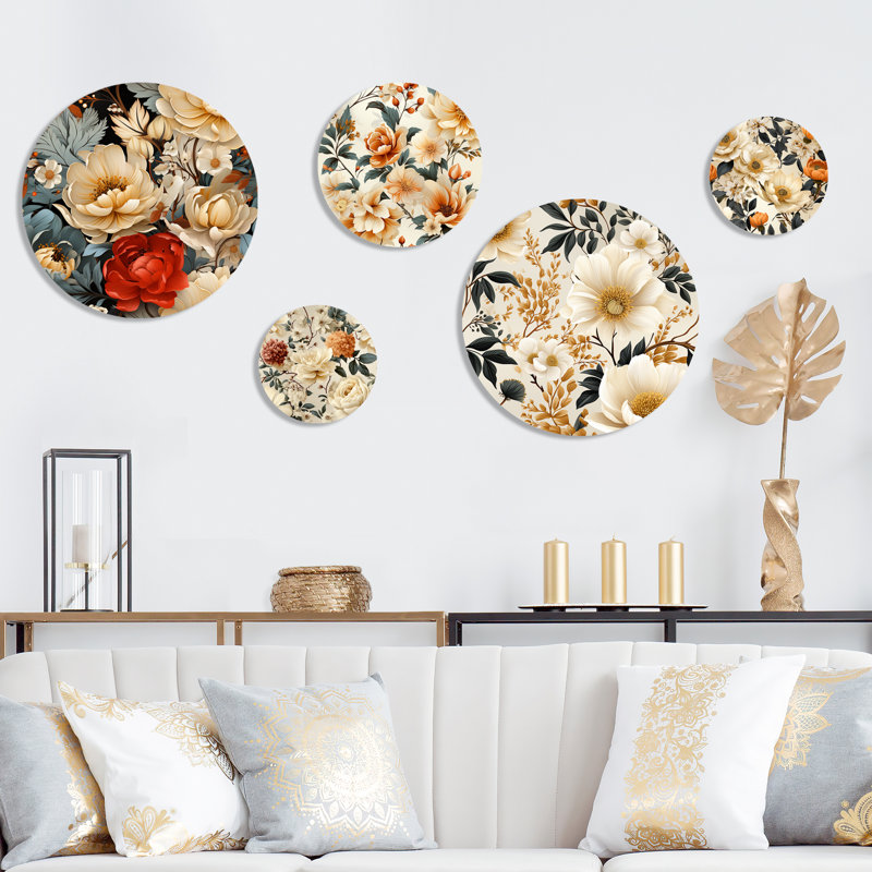 Sainz - Ensemble d'art mural floral rond de 5 pièces