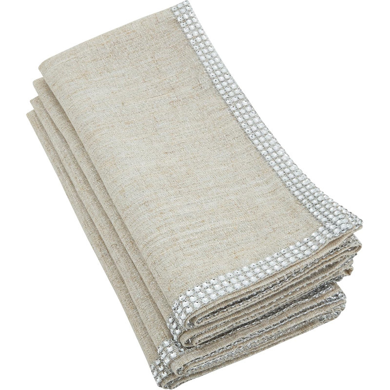 Rhinestone Elegant Studded Design Cloth Napkins 20" W X 20" L, Set Of 4, Silver