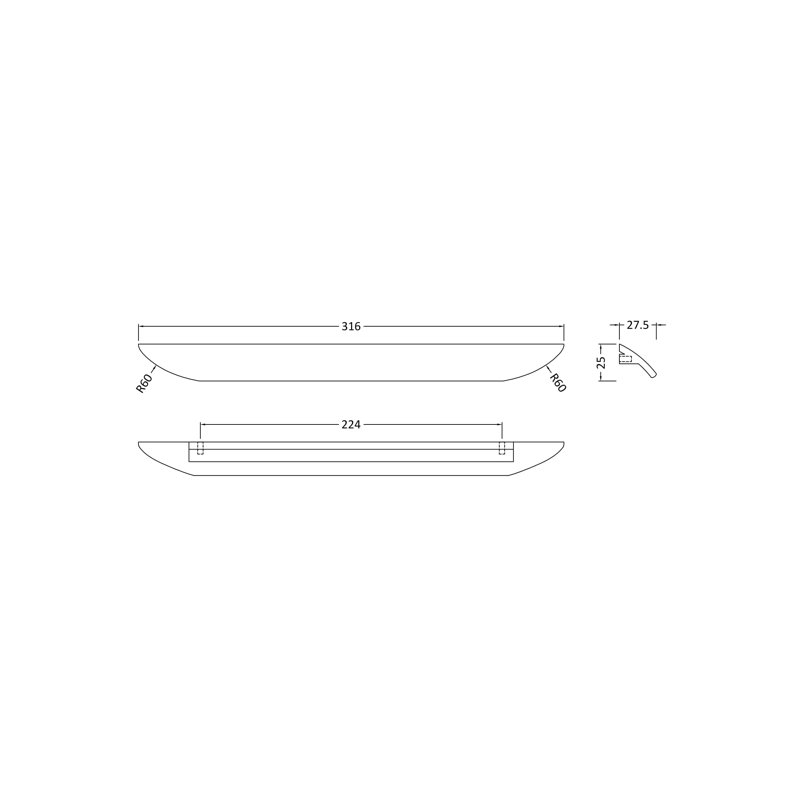 Finger Pull 22 3/8cm Centre Finger Handle, Matt Black
