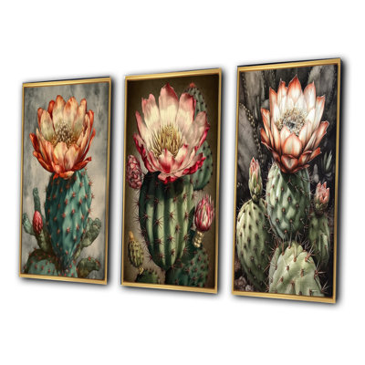 " Blossoming Cactus Flower " by Designart 3 - Pieces