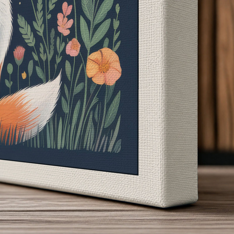 Fox Under Moonlight Boho - Wrapped Canvas, 30x20 - 76.2 x 50.8 cm, Cream Border