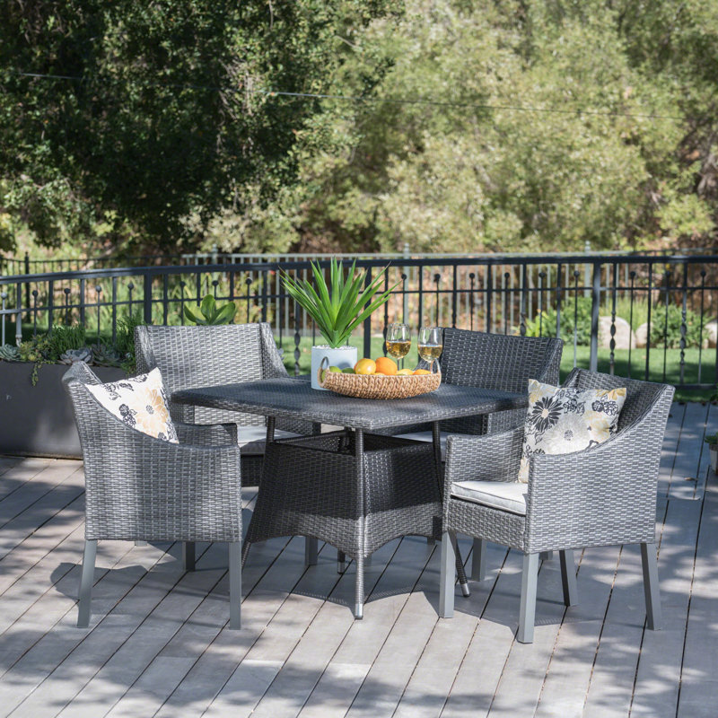 Arevalo 4 - Person Wicker Patio Dining Set with Square Table, Gray