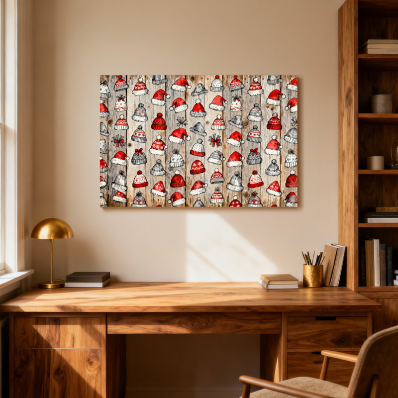 Chapeaux de Noël sur fond en bois, H 24 po x l 36 po