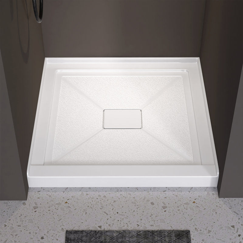 Base de bac de douche à seuil simple blanc l 34 po x P 34 po avec ensemble de bonde et couvercle de bonde inclus, antidérapant