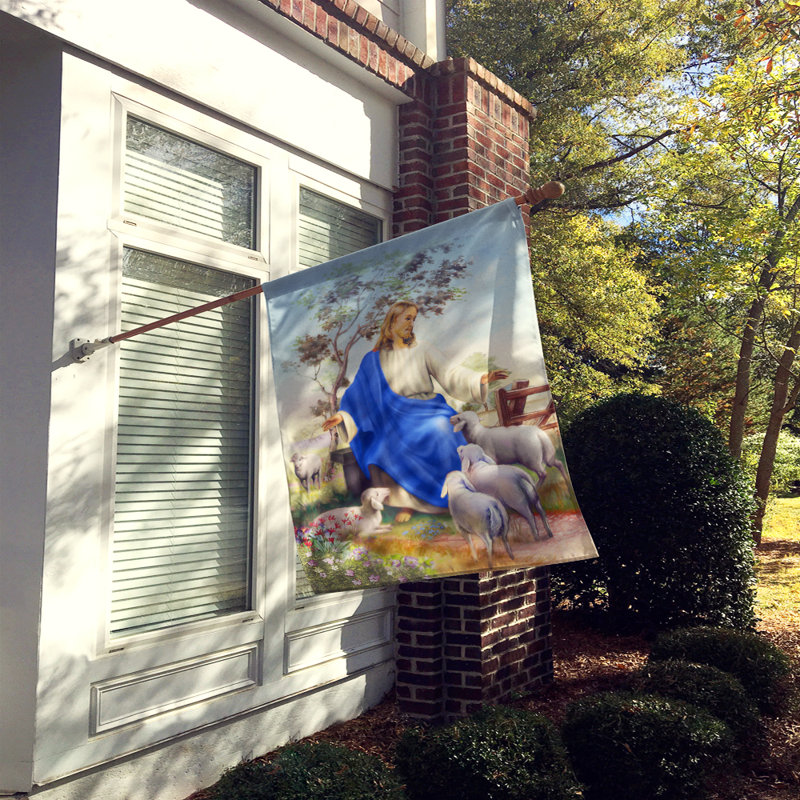 Jesus et son troupeau de polyester de 2 côtés 40 x 28 po de brebis drapeau maison