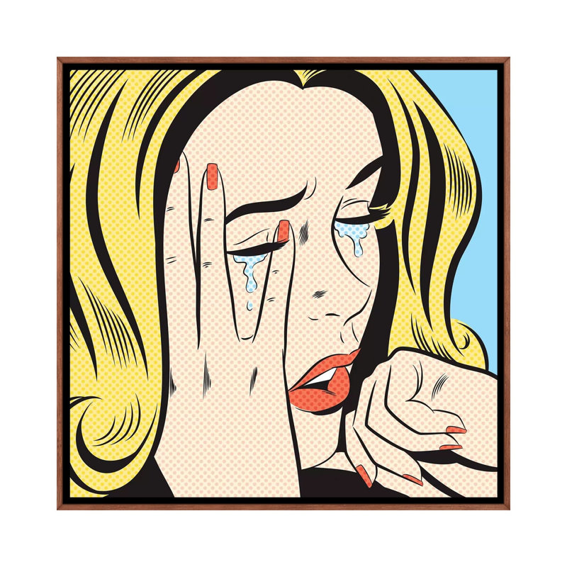 Crying Woman by Joseph McDermott - Print on Canvas, Classic Brown Wood Framed, 66.04 cm H x 66.04 cm W