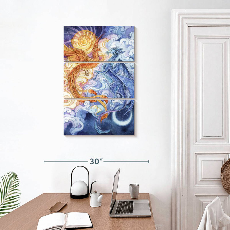 Brampt Sun Phoenix And Moon Dragon, 32" H x 20" W