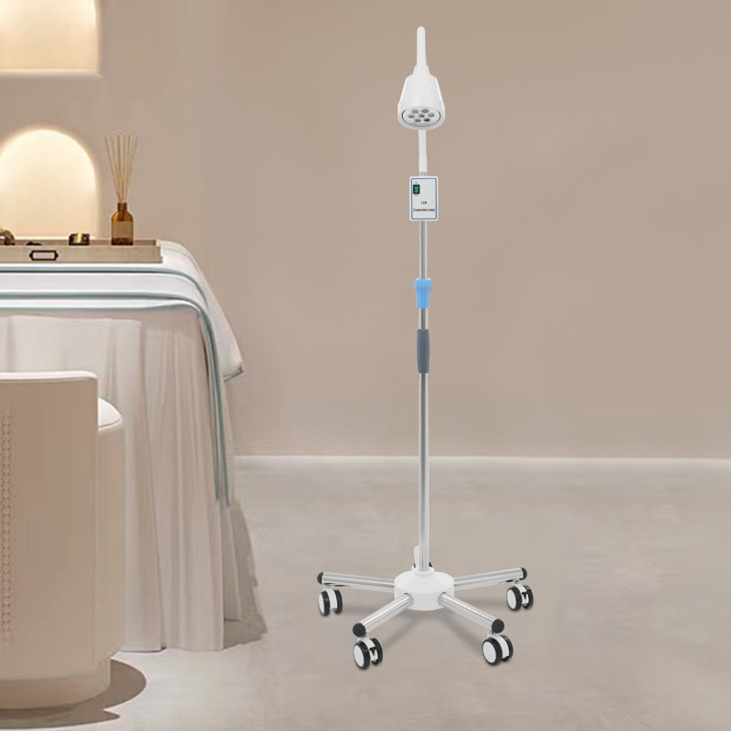 Lampe d'examen DEL à hauteur réglable pour examens médicaux en gynécologie, stomatologie, oto-rhino-laryngologie et médecine vétérinaire.
