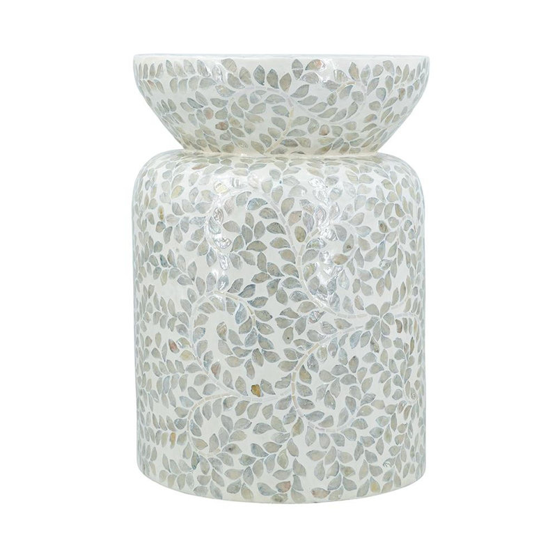 14x14x20" Round Bamboo Accent Table with White Capiz Shell Design