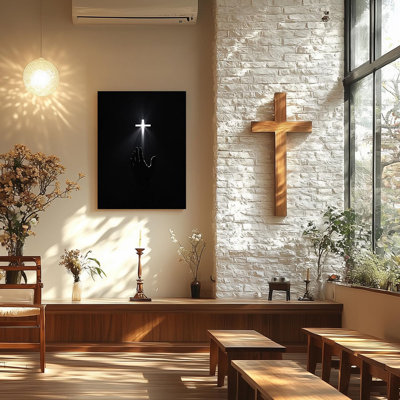 Framed Jesus Wall Art, Jesus Praying Hands Redemption Wall Decor, Black and White Religious Poster Print, Faith Inspirational Christian Cross Canvas P