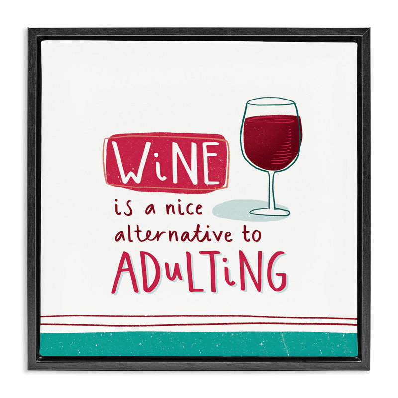"Drôle de vin", art mural encadré flottant par Courtney Morgenstern, H 25 po x l 25 po, Cadre flottant orme Montalcino