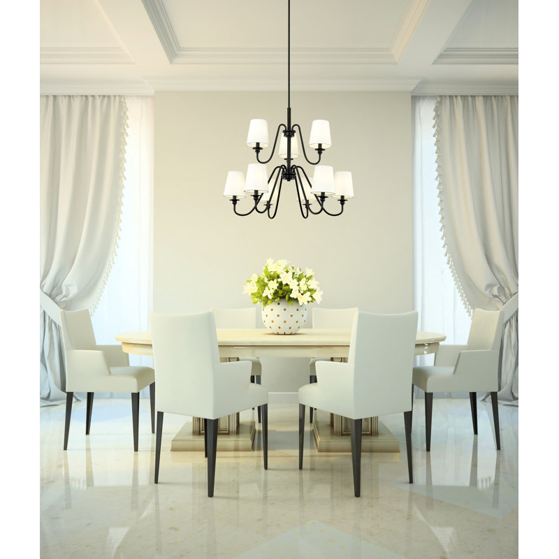 Sujal 9 - Light Steel Dimmable Classic / Traditional Chandelier, Matte Black, 27.5" H x 32" W x 32" D