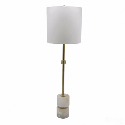 D10x34" Ipori Alabaster And Metal Buffet Lamp