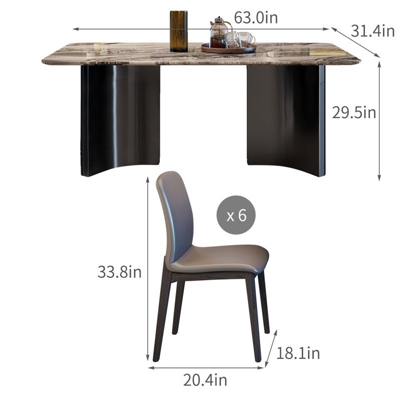 Modern Rectangular Faux Marble Dining Table Sets, 29.5"H x 63"L x 31.4"W