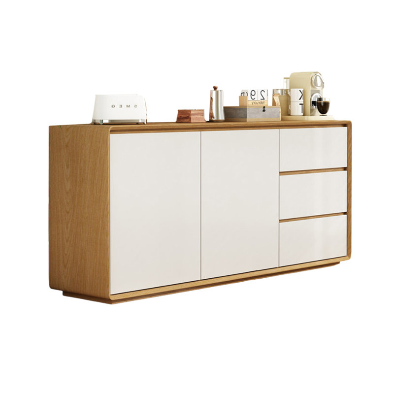 Modern Simple Solid Wood Sideboard, Burlywood/White, 31.49" H x 70.86" W x 15.75" D