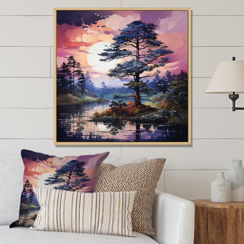 " Pine Tree Majestic Twilight ", 16" H x 16" W x 1" D, Natural Floater Framed
