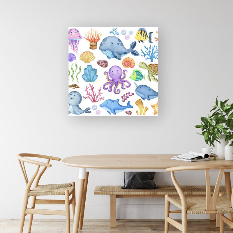 Children'S Sea Life - Wrapped Canvas Print, 16cm H x 16cm W x 3.8cm D
