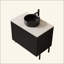 Meuble-lavabo de salle de bain avec lavabo, armoire de rangement autoportante avec 2 portes, lavabo en céramique avec motif en pierre et comptoir en pierre frittée, sans robinet