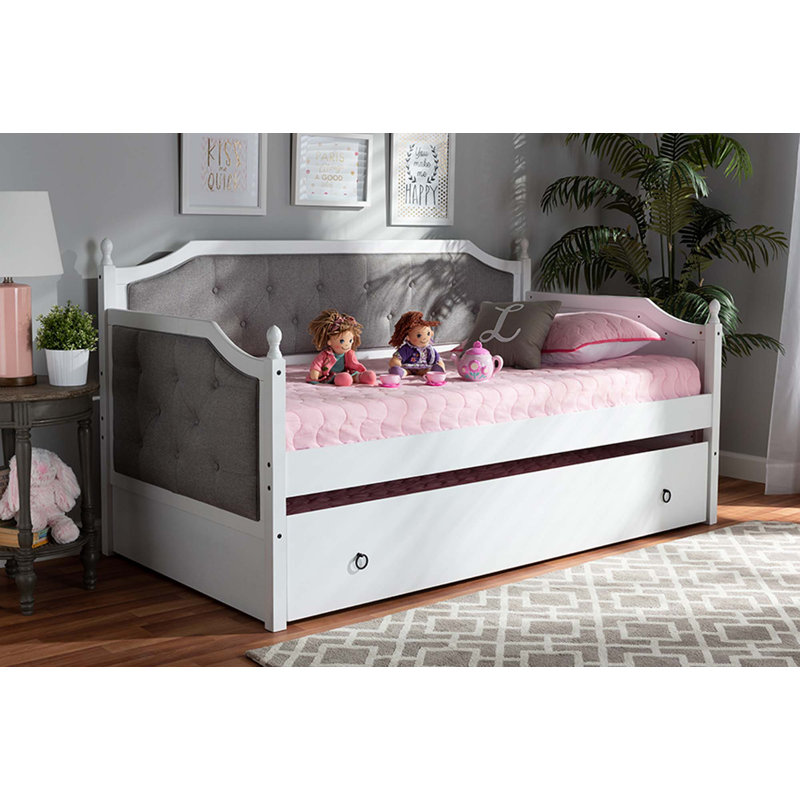 Madrid Upholstered Daybed with Trundle Bed, White