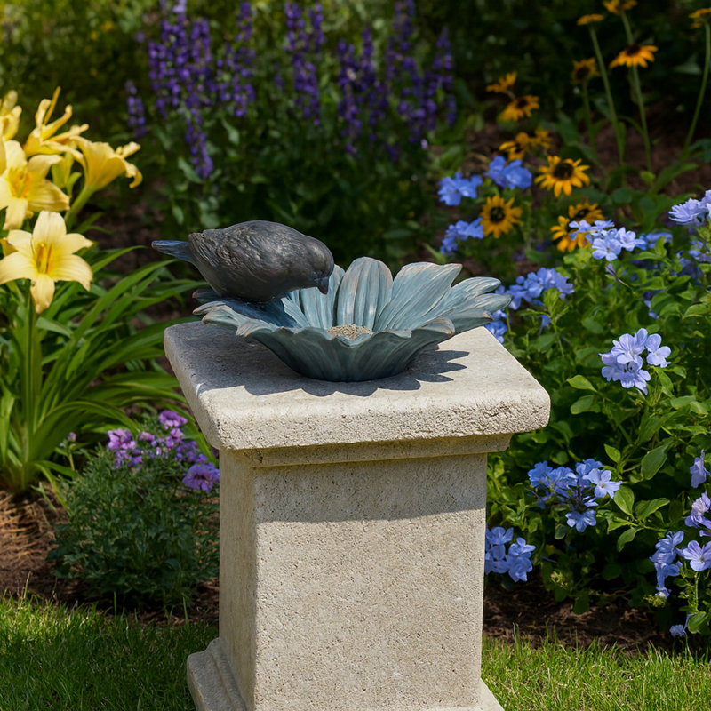 Sagebrook Home Polyresin 11" Daisy Bird Feeder, Serene Blue – Garden Delight For Birding Enthusiasts, Durable Outdoor Decor