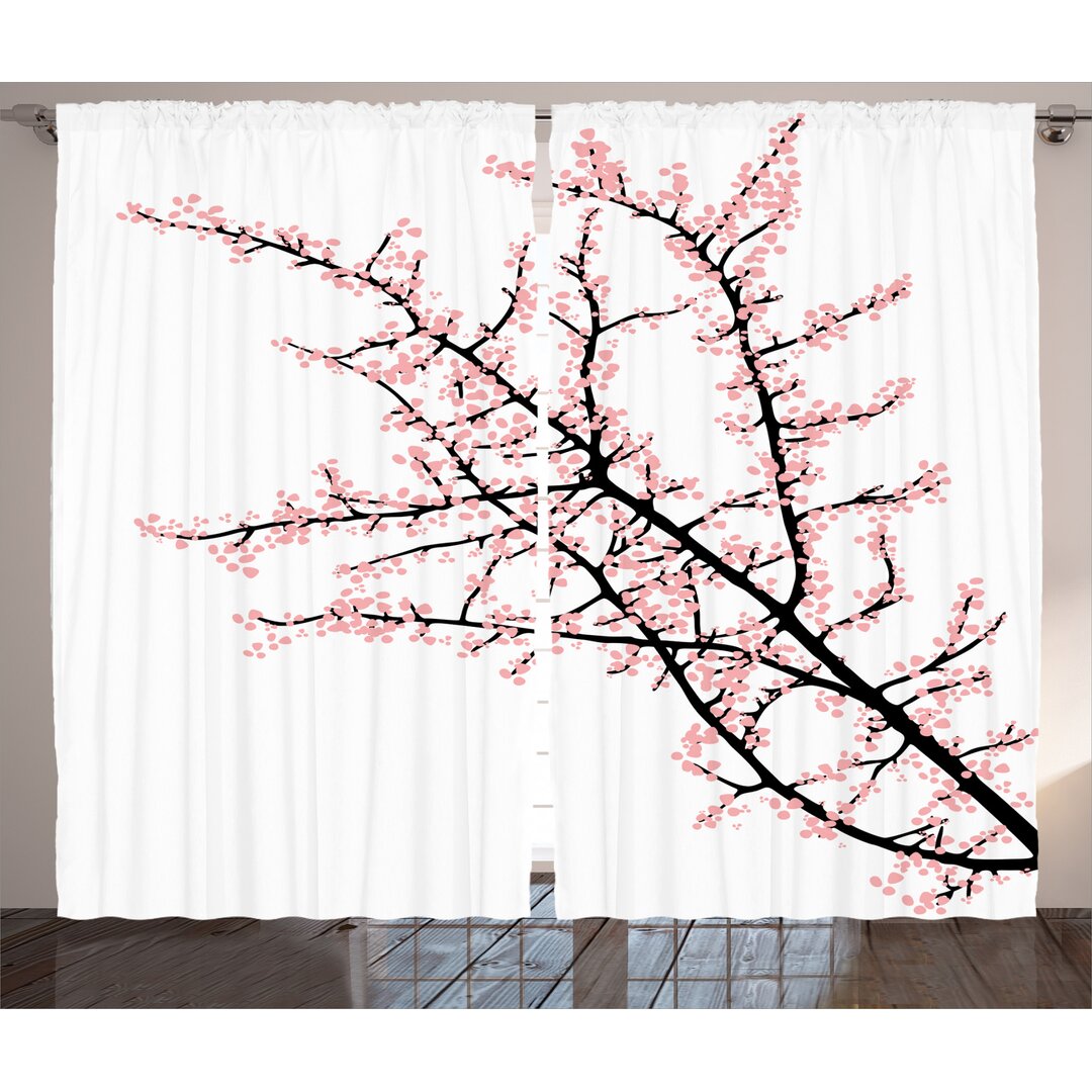 Rustikaler Vorhang, Cherry Branch Floral, Blume, Pink Schwarz