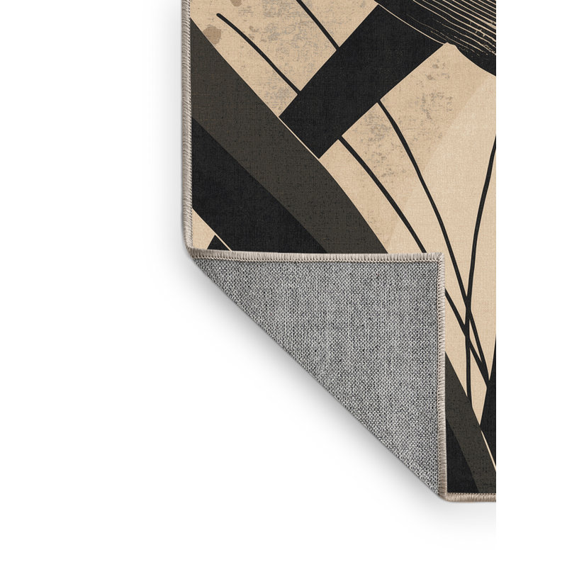 Machine Washable Pascasio Bird Of Paradise Modern & Contemporary Abstract Rug in Beige – Beige Binding, 7' Round