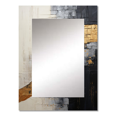 Gray Gold Minimalism Poteries - Abstract Spirals Large Wall Mirror, Gray Unique Mirror, Printed Metal Art