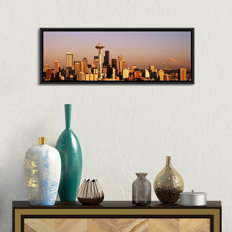 « horizon seattle, washington », reproduction de photo sur toile, H 12 po x l 36 po x P 1,5 po, Toile avec cadre noir