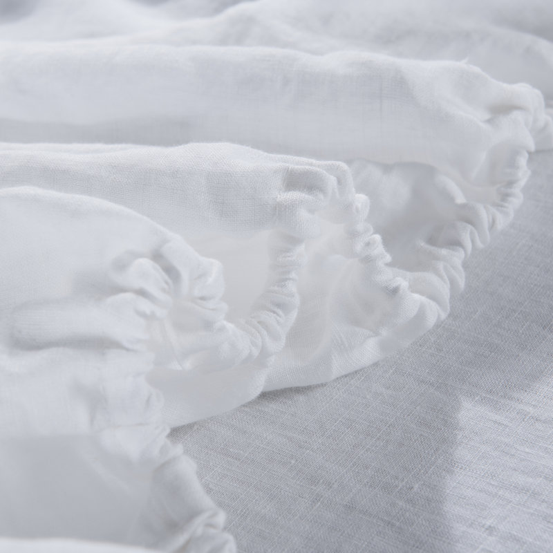  Ensemble de draps en lin pur lavé à la pierre, drap-housse 16 po, Blanc, Ensemble pour très grand lit + 1 drap-housse + 2 