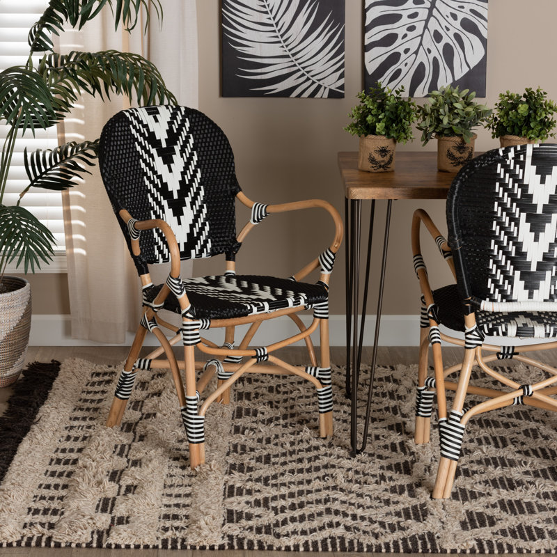 Brentin Rattan Arm Chair in Black/White/Natural Brown