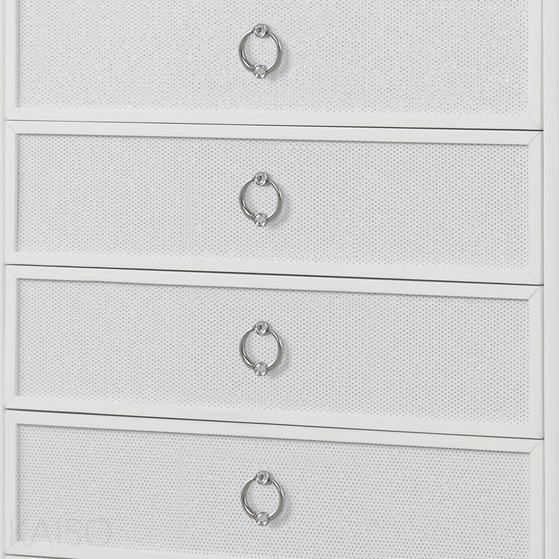Commode 5 tiroirs de style moderne fabriquée en bois et à DEL en blanc