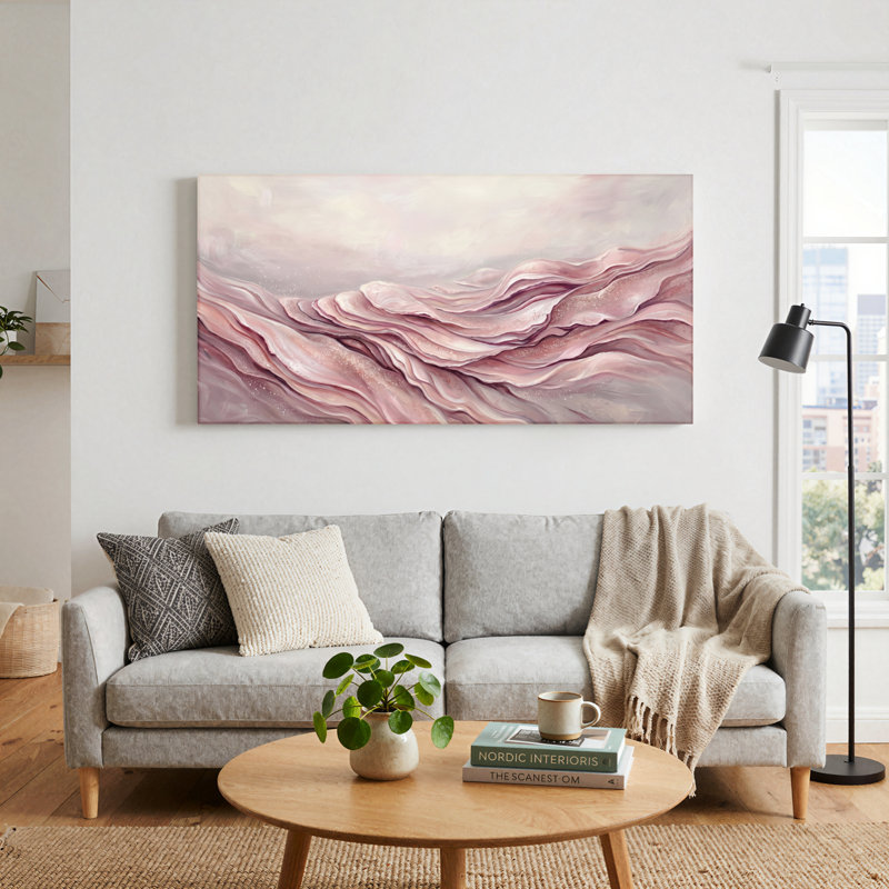 Ensemble de 1 tableau sur toile « Vagues roses », L 32 po x H 16 po, Toile tendue