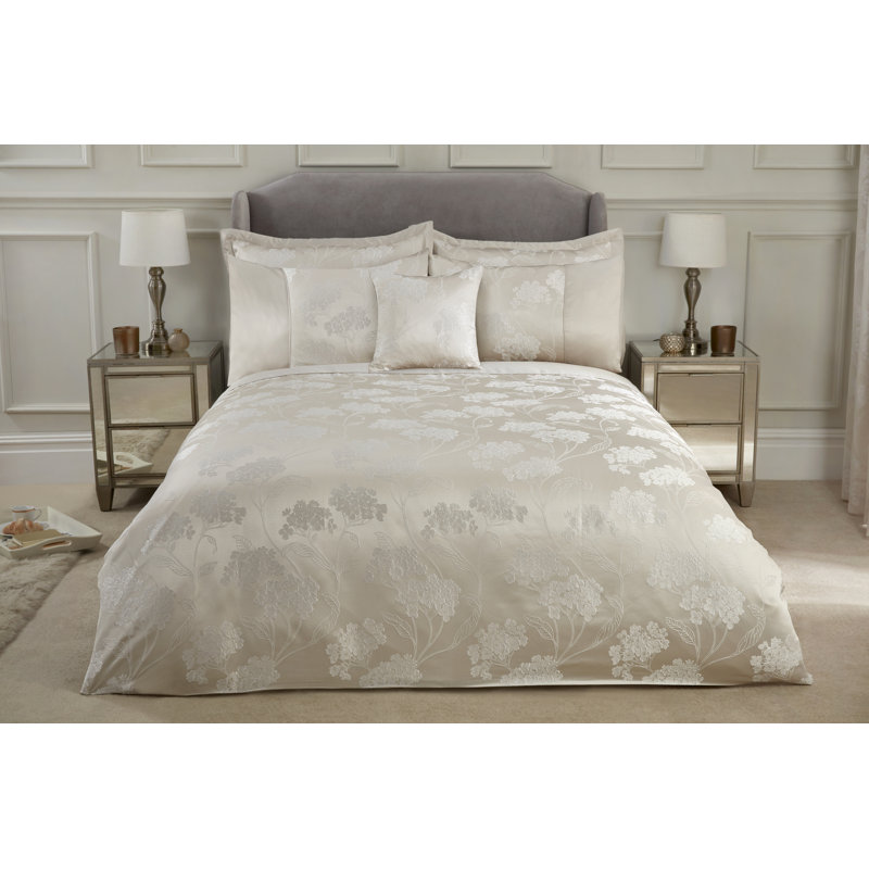 Blossom Satin Floral Bedding with Pillowcases, Super King, Cream