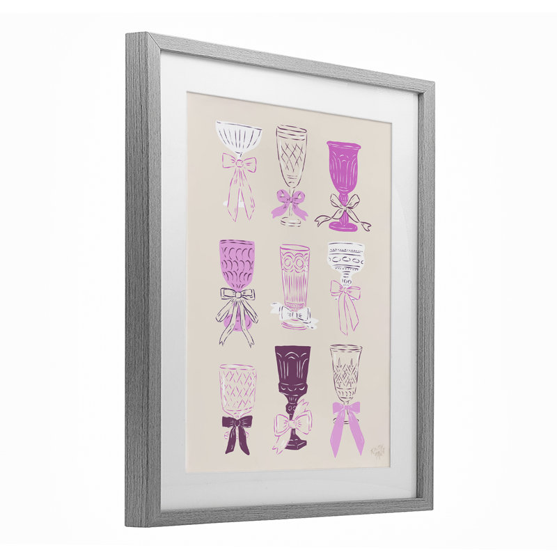 Calices de cocktail roses et mauves, reproduction sous verre encadrée, design par Krissy Mast, H 16 po x l 13 po
