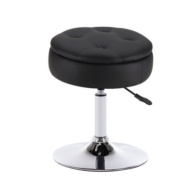 Adjustable Mid-Century Modern Swivel Round Faux Leather Upholstered Metal Vanity Stool