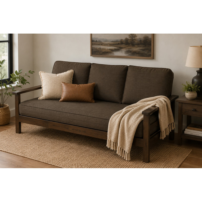 Pendleton Wood Frame Studio Sofa, Linen Cocoa