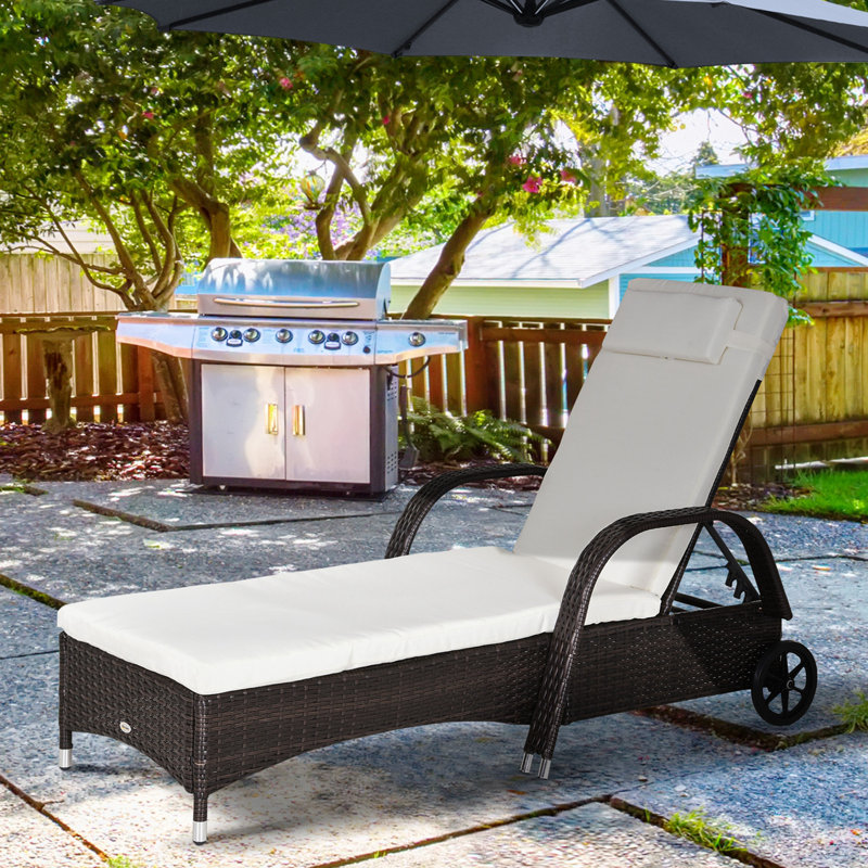 Chaise longue avec roulettes et coussin moelleux, Blanc