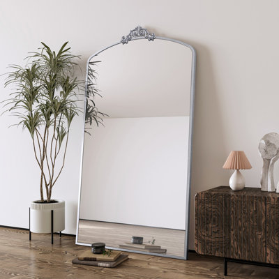 Full Length Mirror 36X66 Inch Vintage Ornate Arched Floor Mirror Metal Framed Mirror Dressing Mirror Oversized Wall Mirror, For Entryway, Living Room, Bedroom, Clothing Shop