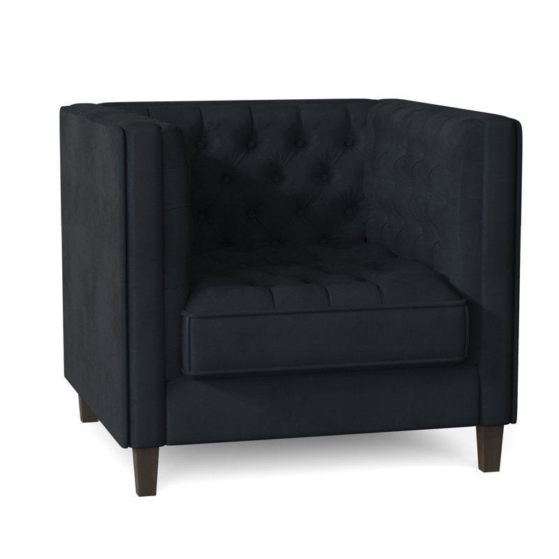 Jess Tufted Armchair, Bella Black Performance Velvet, Brown Mahogany