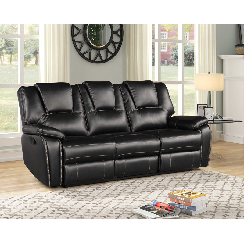 Breathable Air Leather With Usb Reclining Sofa, Black, Manual Recliner