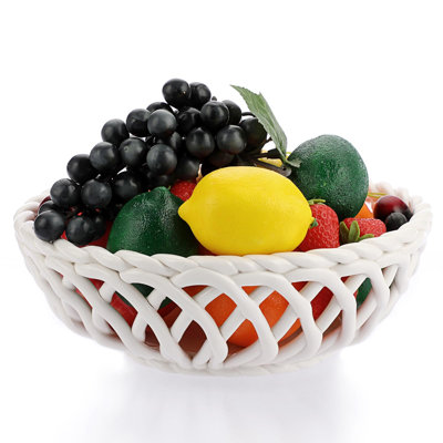 Bol à fruits en céramique pour comptoir de cuisine, panier à fruits rond en céramique, bol à fruits décoratif pour réfrigérateur et décoration intérieure, grand panier à fruits en céramique blanc pour comptoir de fruits pour comptoir de cuisine
