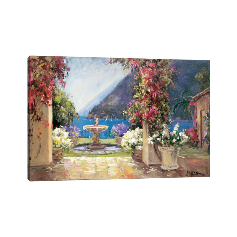 Seaside Fountain 1 Piece Wrapped Canvas Painting, 101.6 cm H x 66.04 cm W x 3.175 cm D